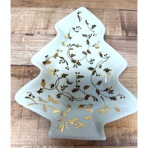 Christmas Tree Shaped Porcelain Decorative Dish With Gold Leaf Design